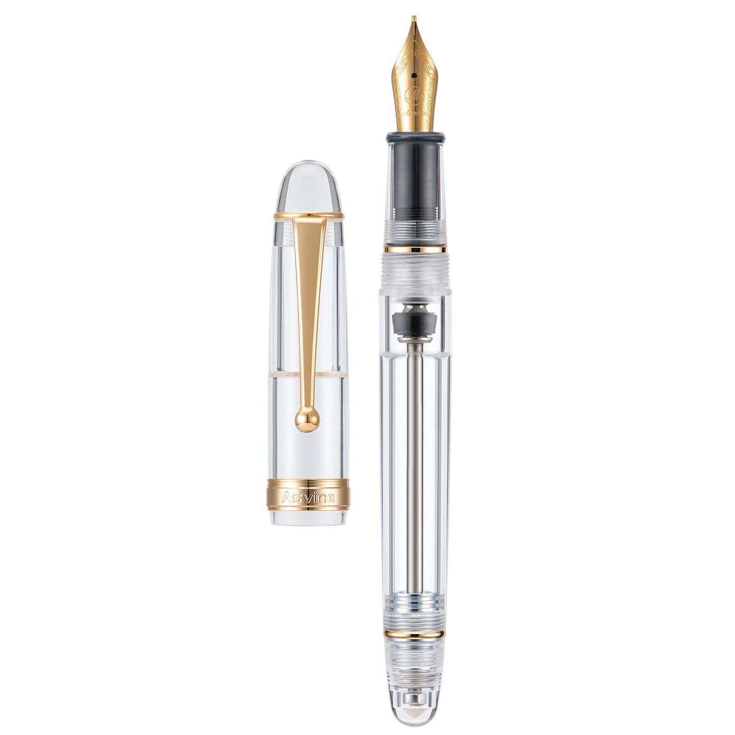 Asvine V126 vacuum filler fountain pen Medium nib Transparent acrylic Clear Large capacity filler with gift box