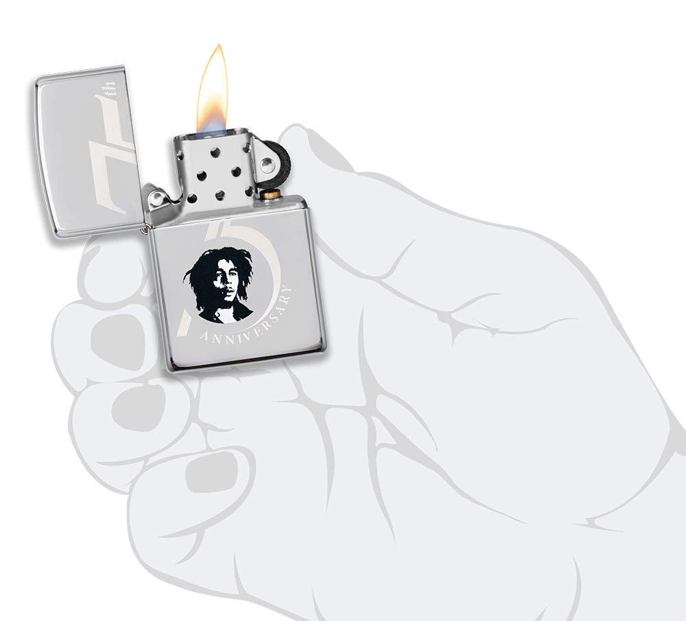 ZIPPO - Bob Marley™ ©, High Polish Chrome - refillable petrol storm lighter in high-quality gift box.