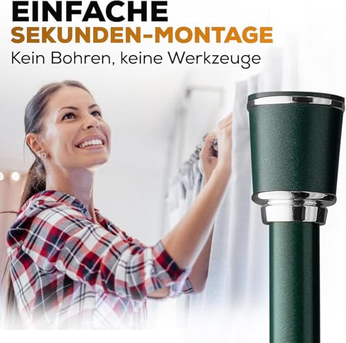 MEISENBERG telescopic rod 87-120 cm Ø32mm, Green - Curtain rod without drilling, Extendable clamp rod, Curtain rod for clamping - Perfect for curtains & drapes.