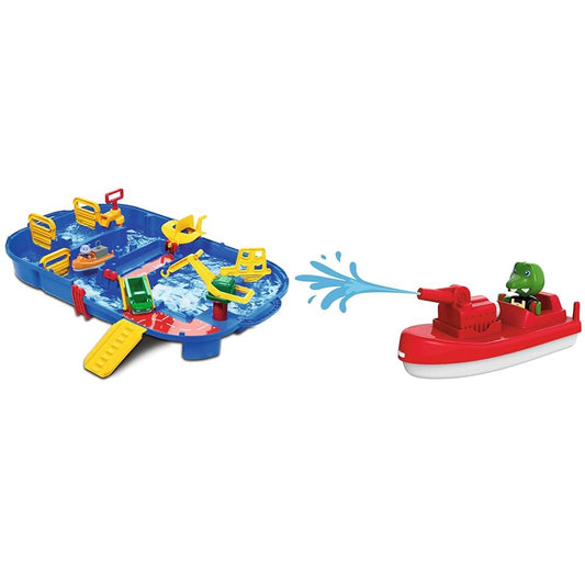 AquaPlay - LockBox - Waterway as a carry case with 27 pieces & FireBoat - accessory for waterways or for the bathtub.