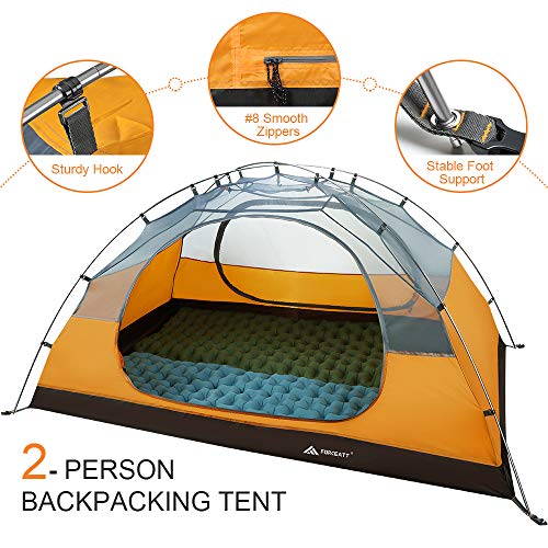 Forceatt tent 2 person camping waterproof 3-4 season, ultralight tents with small pack size, dome tent instant setup for trekking, outdoor, festival. (2 people-Khaki grey)