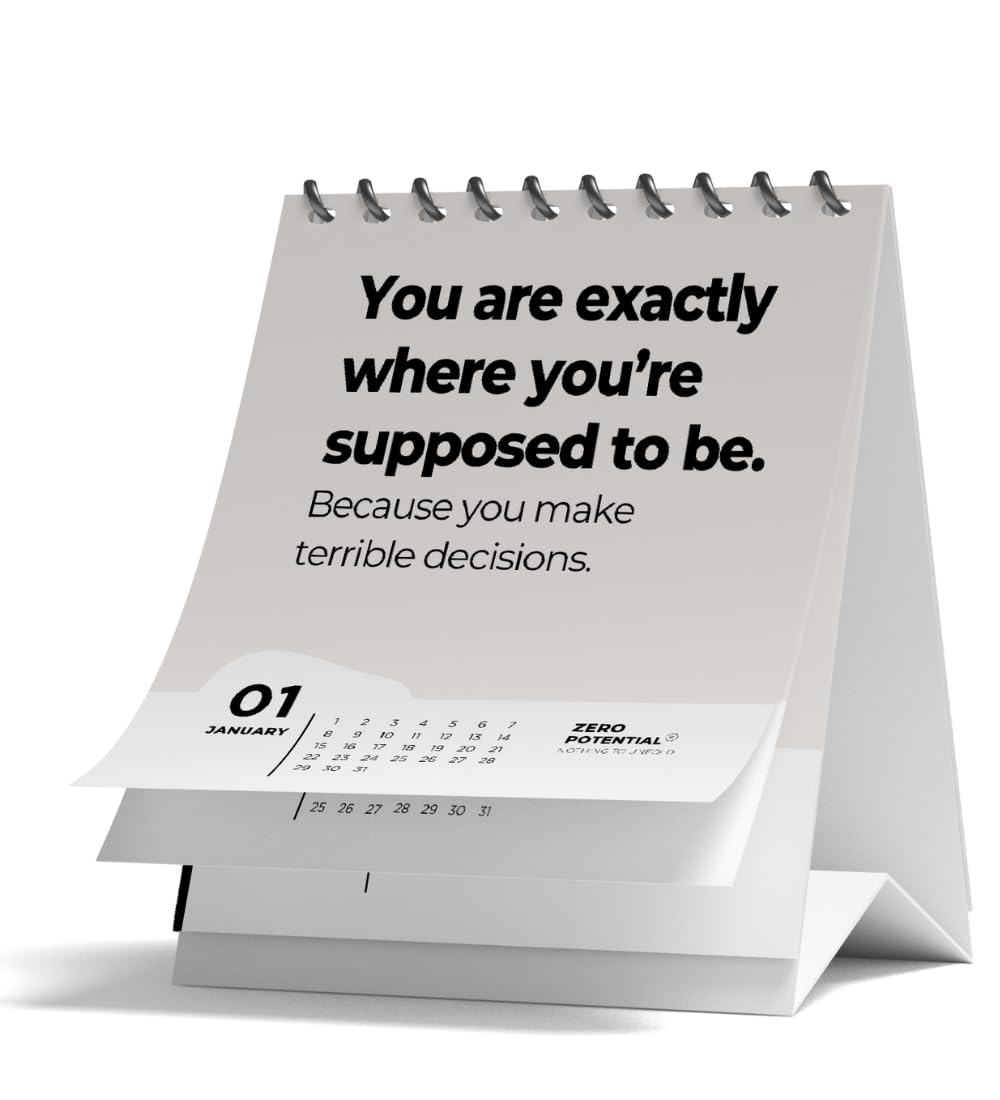 Demotivating desk calendar for 2024 with monthly English quotes (Beige-English, A6)