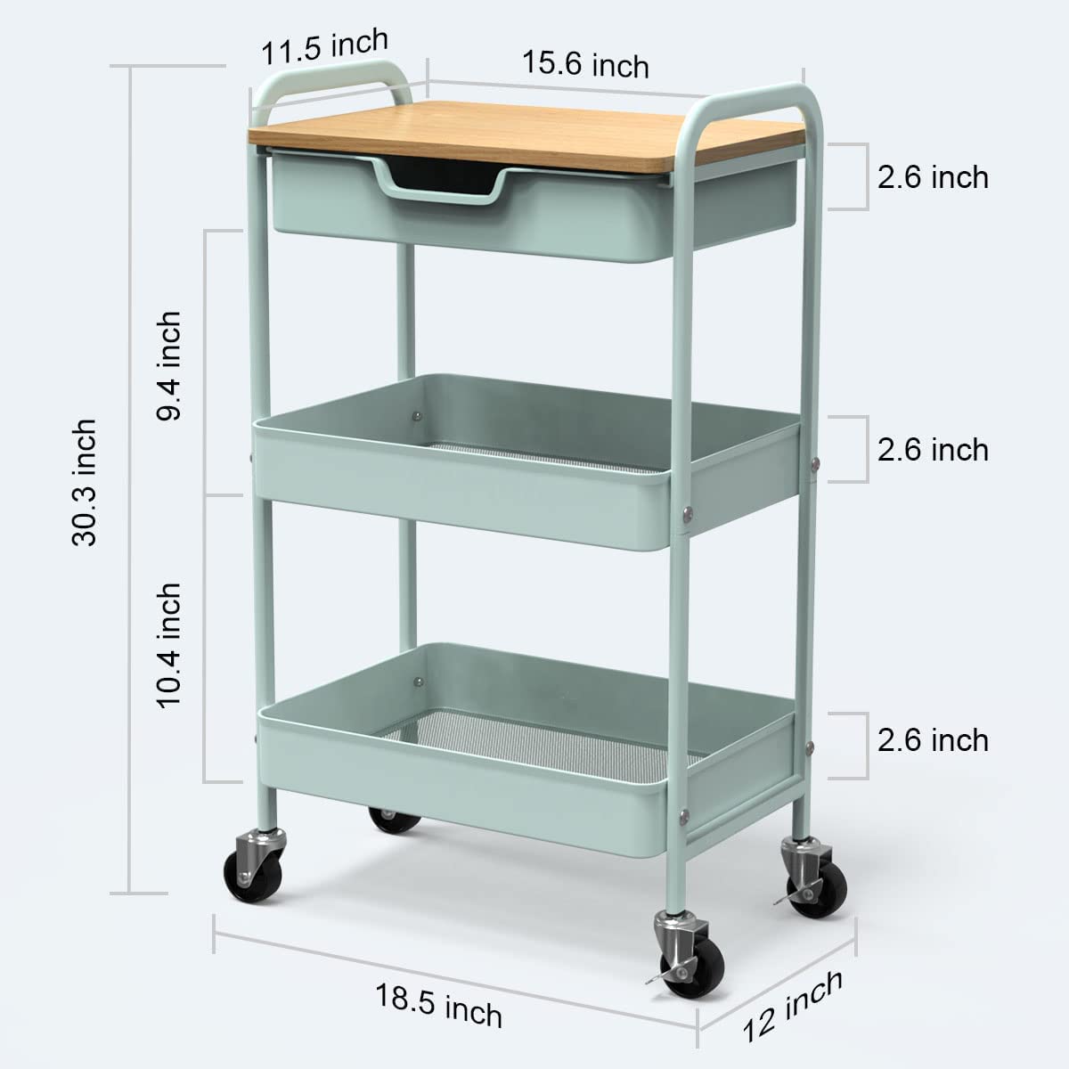 Shrivee 3-tier kitchen cart with table and drawer, multipurpose trolley, metal utility cart, shelf cart for office salon, multipurpose cosmetics, serving cart for kitchen, bathroom, office (light green)
