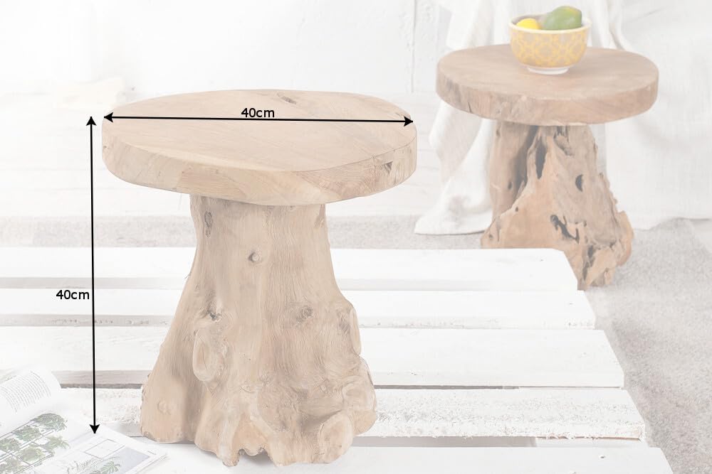 Invicta INTERIOR at riess-ambiente.de offers the tree trunk stool ROOT. Made of solid teak root wood, this versatile piece serves as a stool, side table or footrest in natural style.