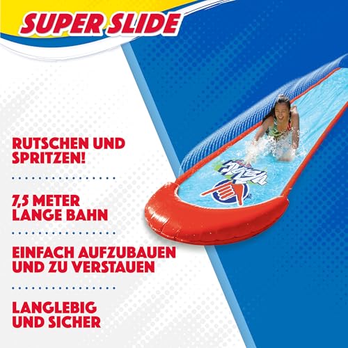 Wahu - SUPER SLIDE – 7.5m water slide for kids 5+ – Outdoor water toy for garden – Water slide with sprinkler – Summer fun water activity – Easily attach to garden hose.