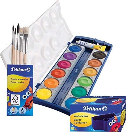 Pelikan Set DIN 5023 watercolor set 12 colors + 1 tube white, school standard (with cup + brush), Blue K12 Set