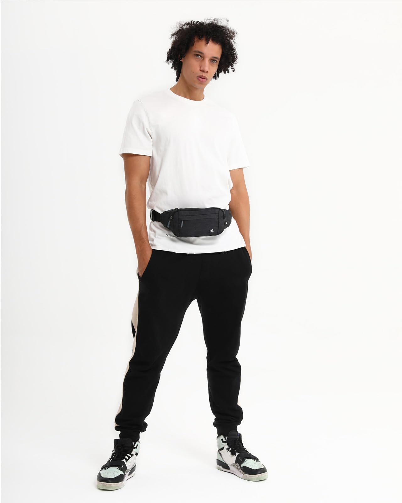 WATERFLY Waist Bag for Men and Women: Small Belt Bag Sport Bum Hip Bag for Men Women Waist Fanny Pack with Extension Belt for Travel Hiking Dog Training Outdoor Black Gray
