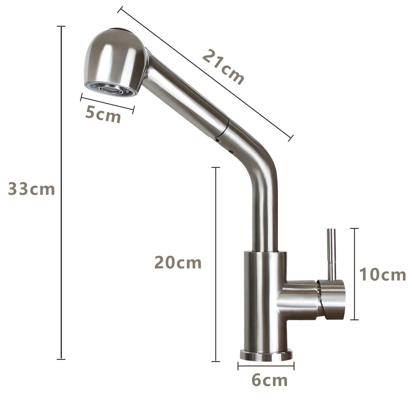 Wall-mounted kitchen faucet with pull-out sprayer: Brushed stainless steel faucet with hand shower mixer tap sink faucet with 2 spray modes 360° rotatable kitchen tap for sink garden bathroom