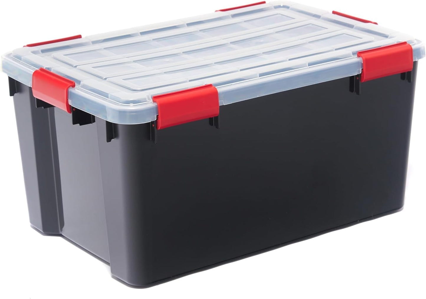 Iris Ohyama airtight plastic storage boxes with lids, 50L, set of 4, black, hermetic watertight seal, sturdy snap closures, stackable, dust protection, BPA-free, DDAT-L