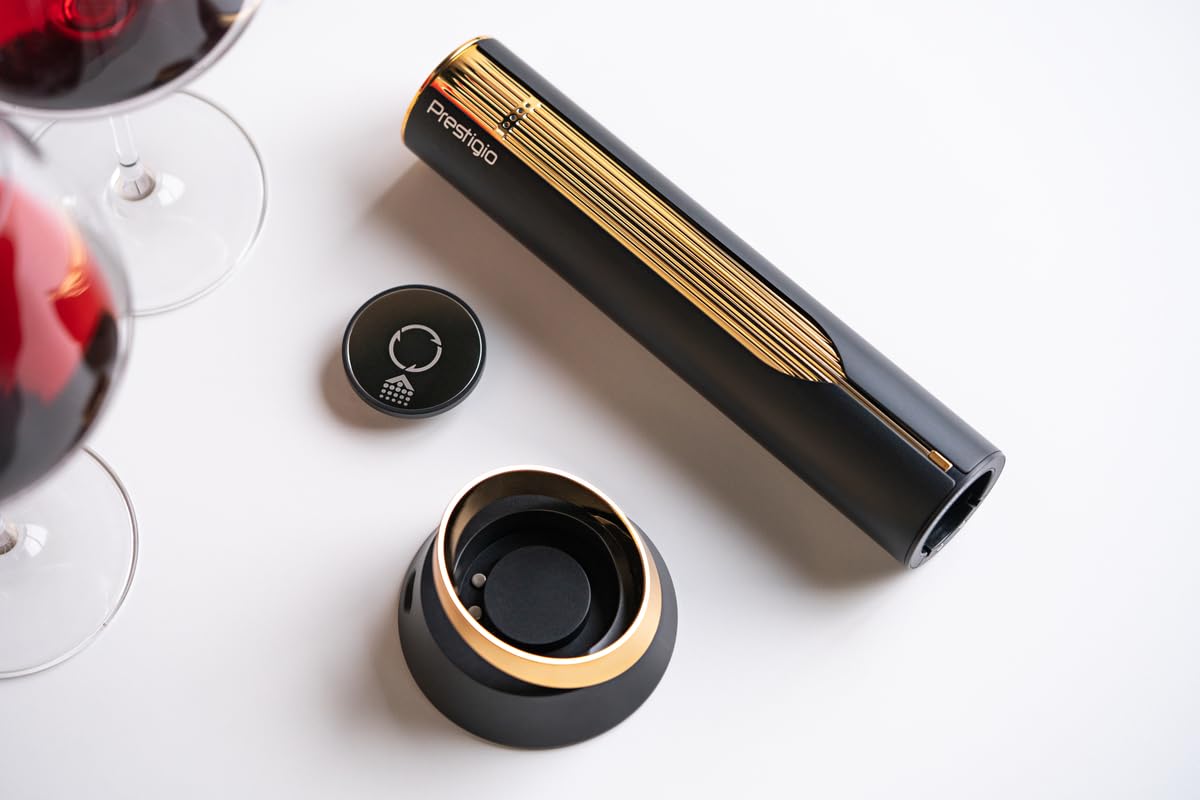Prestigio Maggiore Electric Corkscrew - Premium wine bottle opener with charging station - Integrated foil cutter - Packed in high-quality gift box - Black/Gold