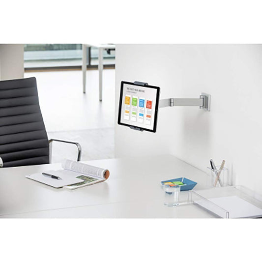 Durable tablet wall mount (with swivel arm for 7-13 inch tablets, 360° rotation with theft protection) silver/anthracite, 893423