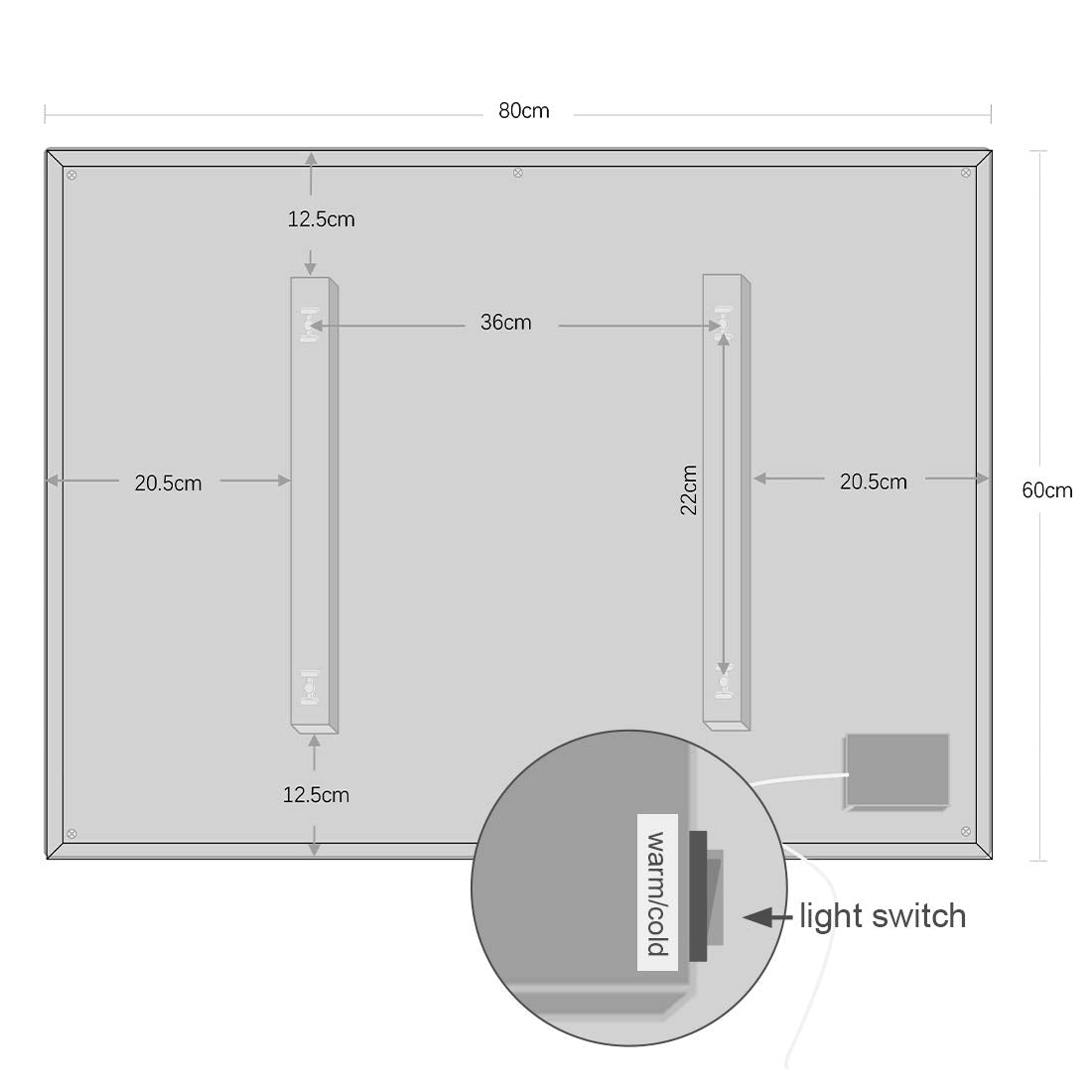 Goodbye cold LED bathroom mirror anti-fog 80x60 cm, bathroom mirror wall mirror light mirror with touch switch, WiFi weather station & date, smart mirror, horizontal