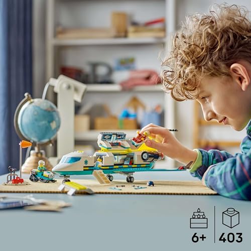 LEGO City Emergency Rescue Plane – set with airplane, snowmobile, and 4 minifigures: paramedic, pilot, doctor, and skier – great gift for kids aged 6 and up – 60465