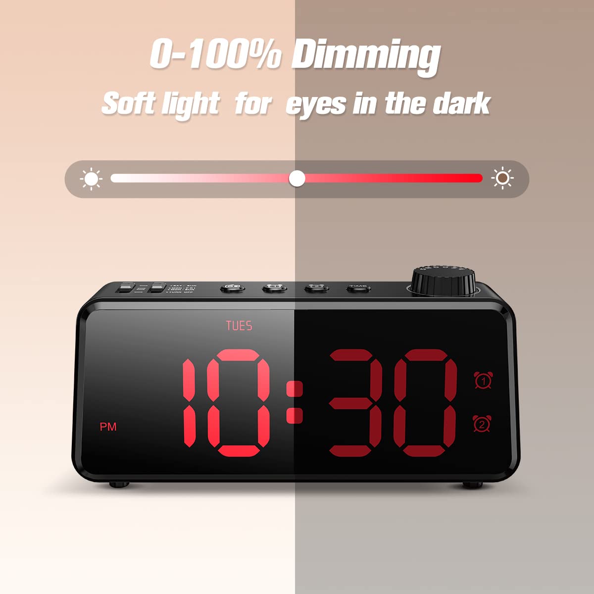 ANJANK Digital Alarm Clock with Radio | Dimmable LED Display | AC Powered with Battery Backup | Dual Alarm with Weekday or Weekend | USB Charging Port | Easy-to-read red numbers for seniors