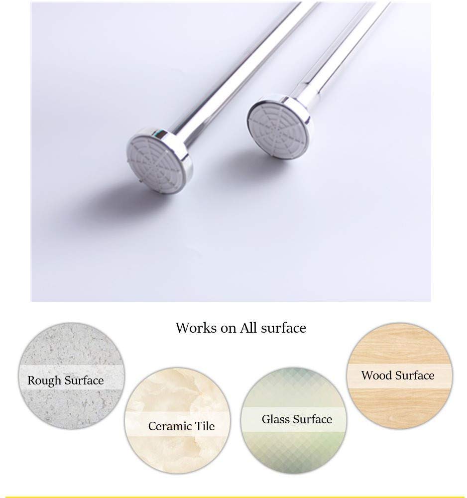 Telescopic stainless steel shower curtain rod 155-260cm, secure grip without drilling, silver clothes rail