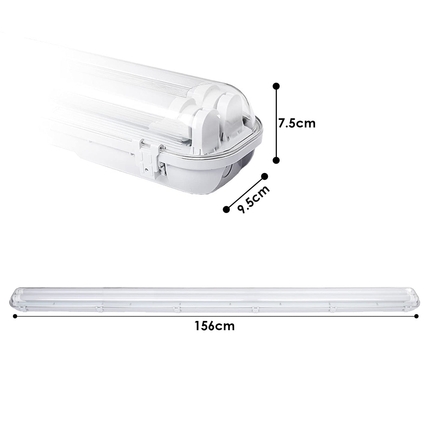 Sunworld LED moisture-proof luminaire 150cm 4 pieces 4000K neutral white 2x 24W tube 4800lm IP65 waterproof T8 workshop lamp tube lamp complete strip light for garage basement office warehouse