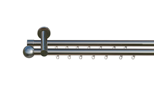 inDeco COLUMBES, curtain rod with inner track Ø 16 mm made to measure, 2-rail, stainless steel look, complete set with accessories.