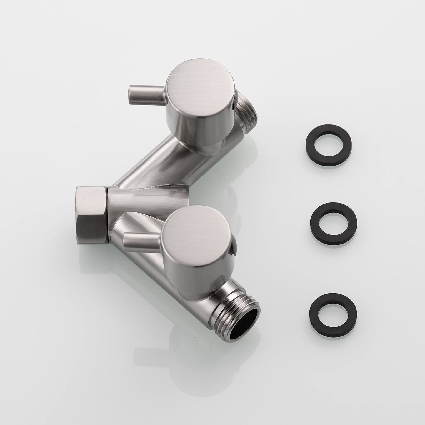 Tecmolog 2-Way Y Distributor 1/2 Inch Brass Adapter Diverter Valve Shower with Shut-off Valves, Brushed Nickel, DSF014ANA