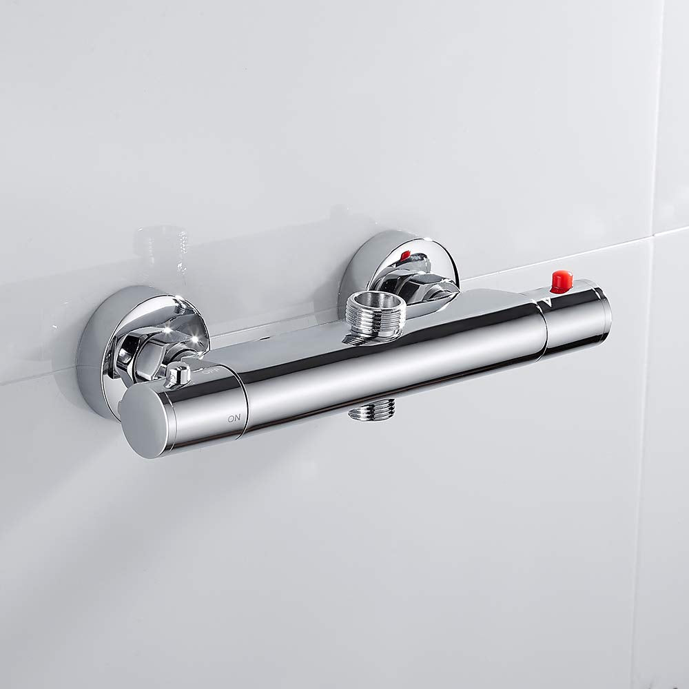 Thermostatic faucet shower thermostat shower faucet shower mixer thermostat mixing valve with 38 °C safety button bath chrome shower and rain shower, Silver