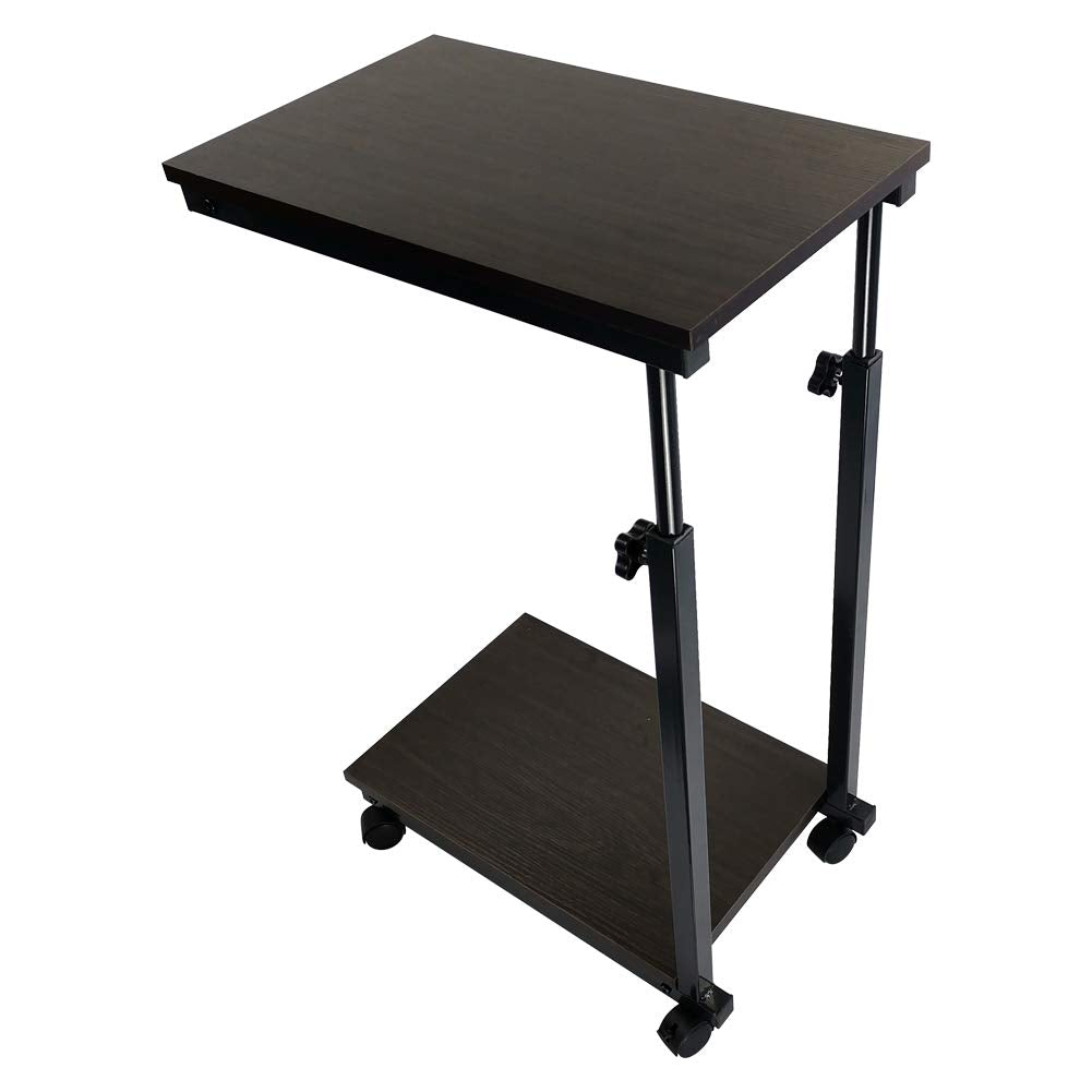 KKTONER Side Table Sofa Table Height Adjustable Bedside Table Coffee Table with Wheels Walnut Effect