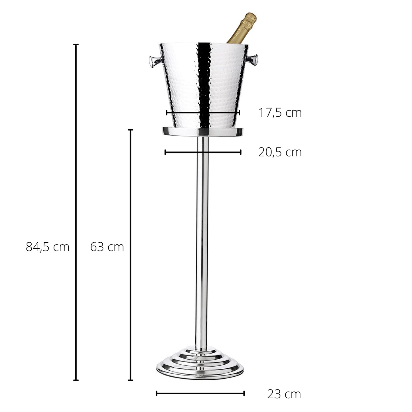 EDZARD Champagne Cooler Valencia, hammered, with stand, stainless steel, with handles, for 1 bottle - beverage cooler, bottle cooler, wine cooler, champagne cooler, ice bucket