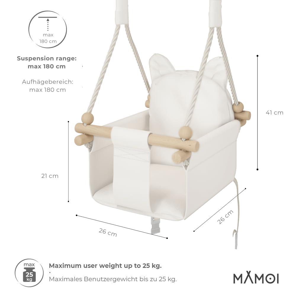 MAMOI® Baby swing, indoor baby swing, wooden children's swing, wooden swing for kids, door frame swings, swing, toddler swing for children's room from 1 year old.