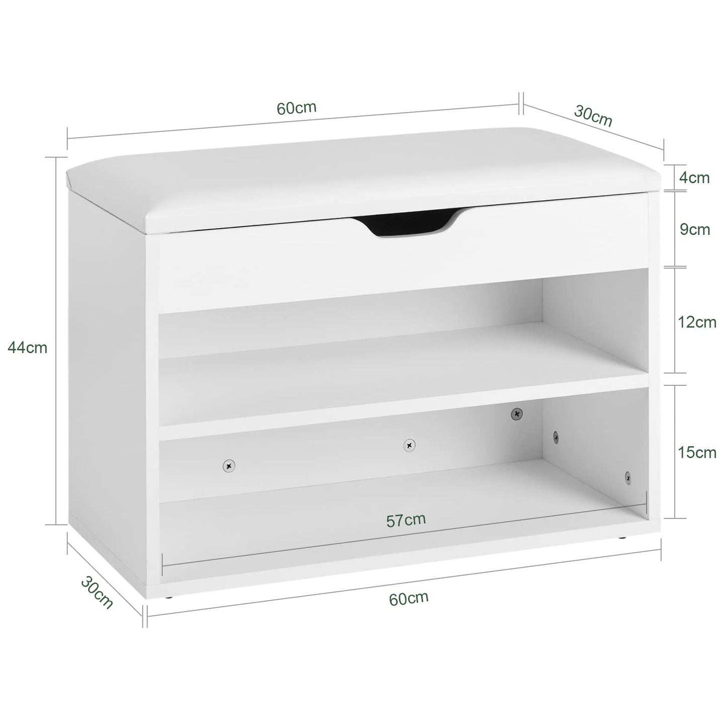 SoBuy Shoe Bench Shoe Rack with Seat and Storage Space, sturdy shoe box for hallway living room, space-saving, up to 120 kg load capacity, white 60x30x44 cm FSR25-W
