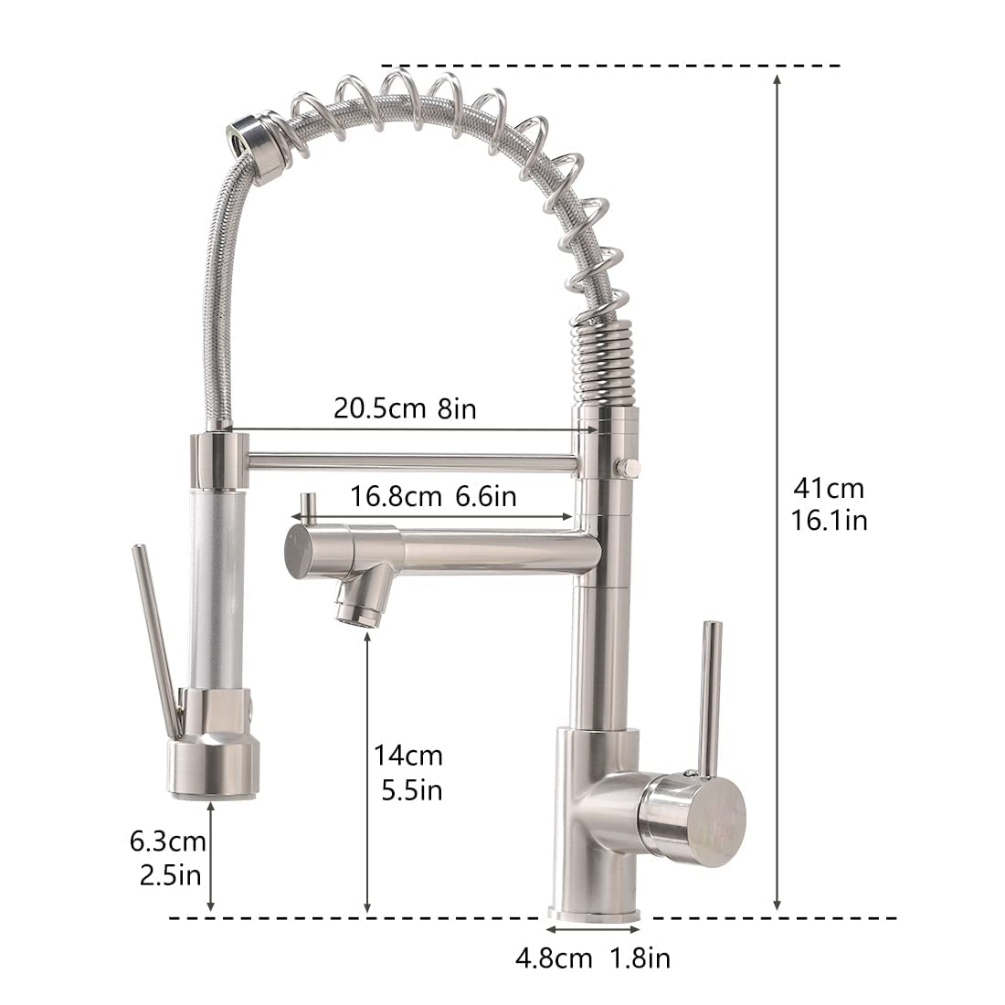 AIMADI Kitchen Faucet with Sprayer 360° Swivel Mixer Tap Pull Down Spring Kitchen Sink Faucet Brushed Nickel Spiral Spring Faucet