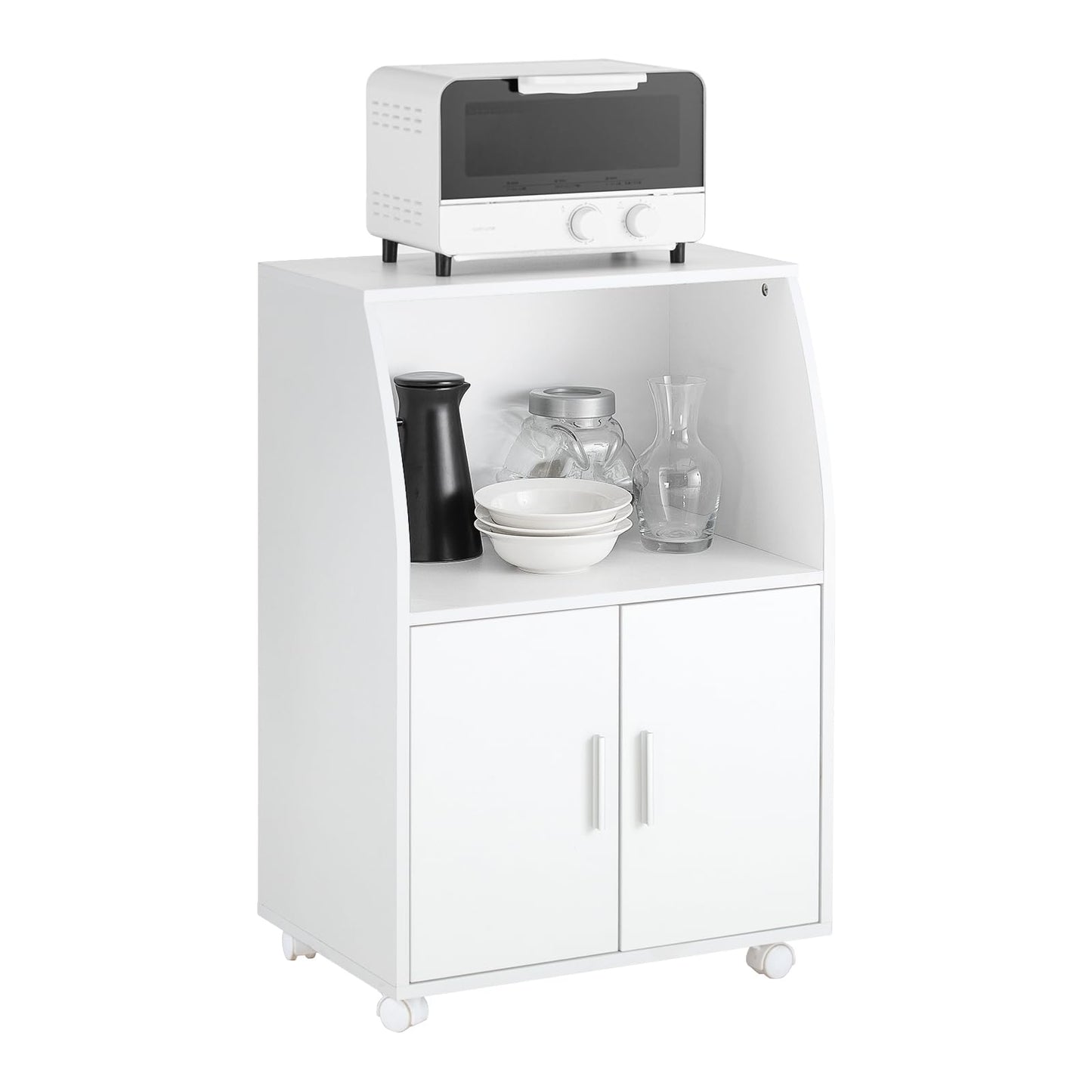 SoBuy Kitchen Trolley with Worktop, Mobile Serving Trolley with Drawer, Microwave Cabinet on Wheels, White Kitchen Cabinet Trolley for Small Kitchens, Office, or Dining Room. 92x59x40cm FRG241-W.