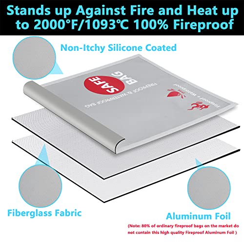 Fireproof waterproof money and document bag 38 x 28cm & 23 x 18cm set, GEMEK fire and water resistant storage bag for A4 A5 documents, cash, jewelry, passport, tablet, laptop (Silver)