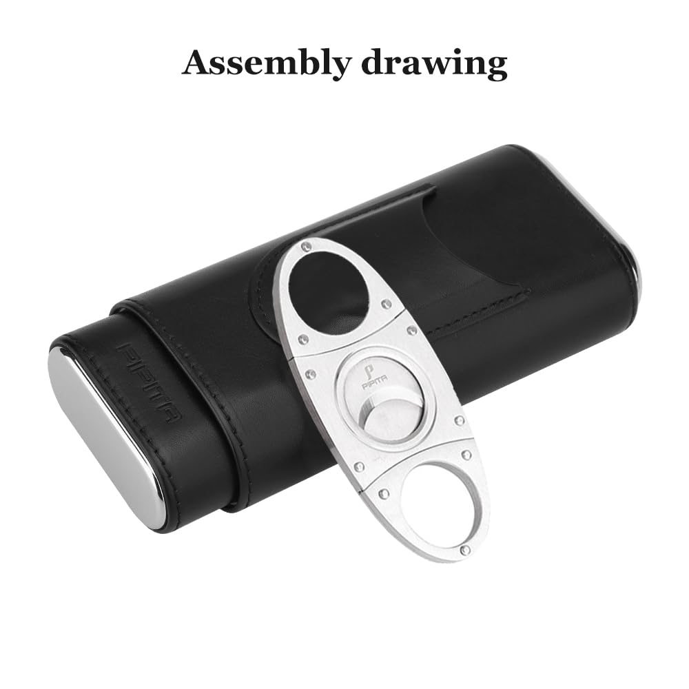 PIPITA Cigar Case Portable Travel 3 Tubes Elegant Cigar Humidor made of leather with high-end stainless steel cigar cutter Portable Gift Bag