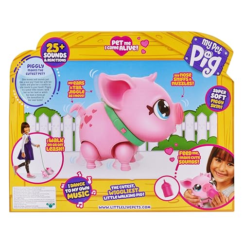 Little Live Pets - My Pet Pig, a cuddly interactive toy pig that walks, dances, and nuzzles. Featuring 20+ sounds and reactions. Batteries included. Ideal for kids ages 4 and up. Pink color.
