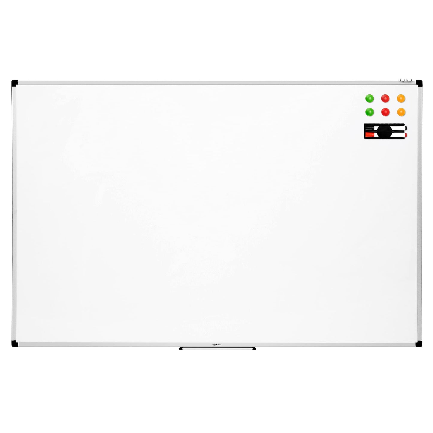Amazon Basics Magnetic Whiteboard with Pen Tray and Aluminum Trim, Dry Erase, 150 cm x 100 cm (W x H), White.