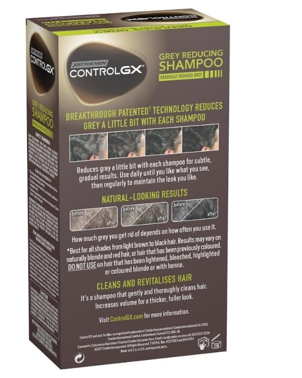 Just For Men Control GX - Gray-reducing shampoo for gray hair, with coconut oil and aloe vera, new improved formula, all shades, 118 ml x 2 units - Pack Promo