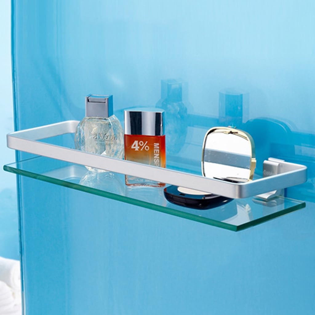 Mgchowue Glass Bathroom Shelf, Glass Shelf Wall Shelf 60 80cm Bathroom Shelf Storage Rack - with chrome rail & 8mm tempered glass bathroom shelf