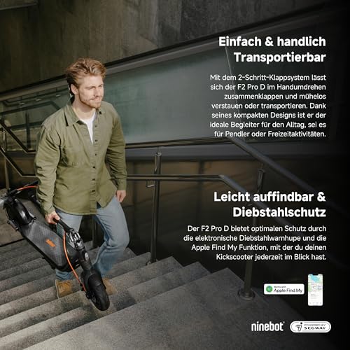 Segway-Ninebot F2 Pro D, E-Scooter with street legal for adults, max. 20 km/h speed, 55 km range, long range.