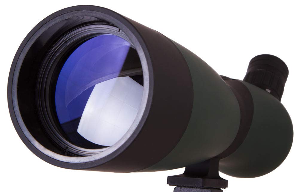 Levenhuk Blaze Base 70 Portable Spotting Scope with BK-7 glass optics, metal table tripod, and carrying case for observing wildlife, urban, and natural landscapes.