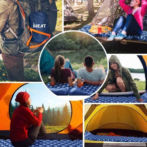 iHEAT camping sleeping pad, self-inflating sleeping mat 2023, upgraded sleeping pad with air pillow for hiking and traveling, waterproof air mattress, compact hiking mat