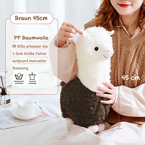 Alpaca plush toy, standing alpaca stuffed animal, cuddly alpaca, llama plushie gift for kids girls boys (.45cm, brown)