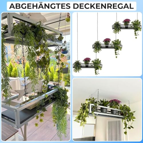 Yellow - Plant shelf Indoor Outdoor, Balcony decoration, Flower stand Metal Hanging Shelf with chains for garden, Ideal for outdoor plant pots (FLOWERS 75 cm, Gray/Black)