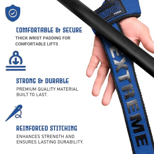 EVO Fitness lifting straps are perfect for bodybuilding and intense workouts like deadlifts. They are suitable for both men and women. Get yours in blue today!
