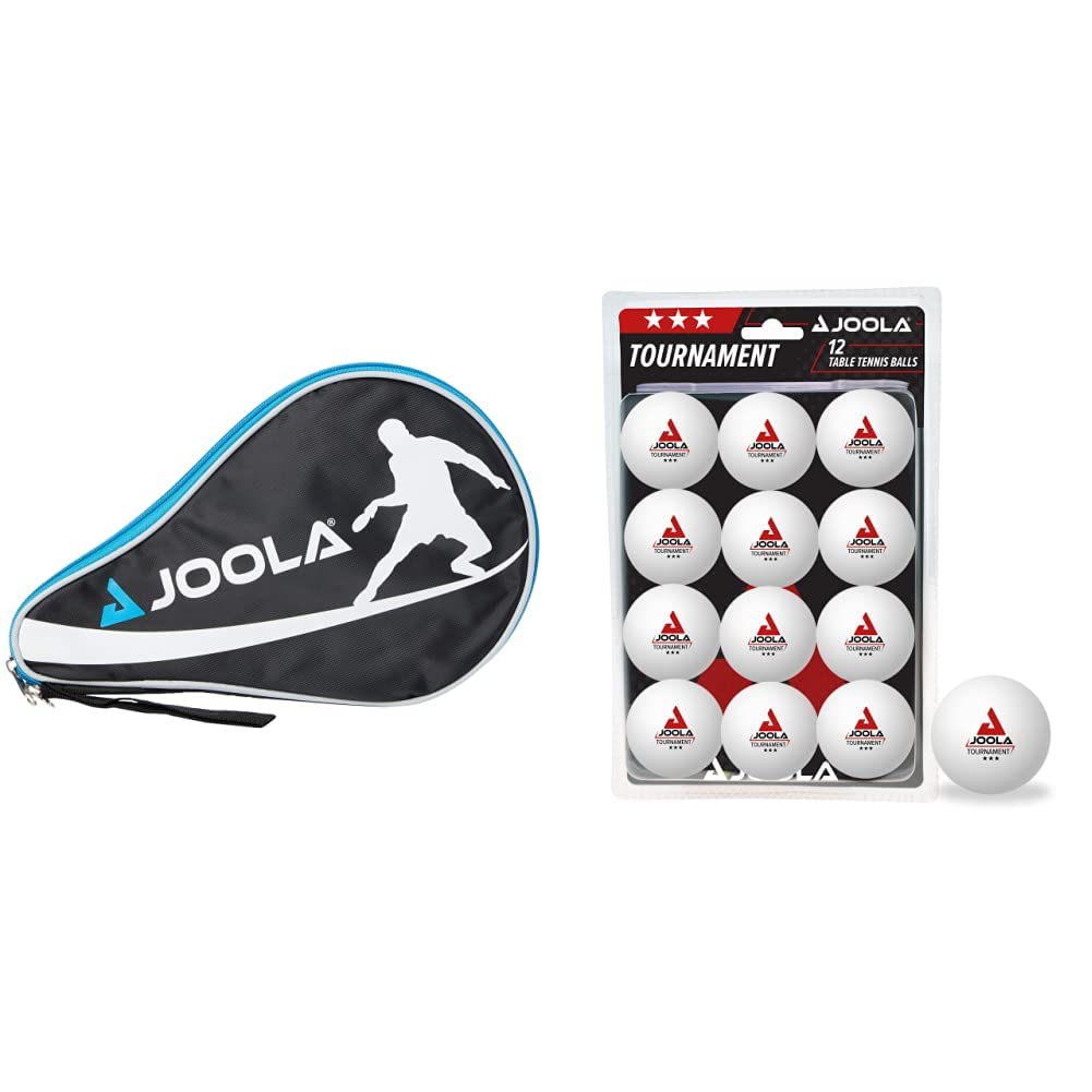 JOOLA Unisex Adult TT Case Pocket Racket Cover, Blue & Table Tennis Balls Tournament 3-Star Selected 40+mm Diameter Premium Table Tennis Training Balls White, 12 Pieces