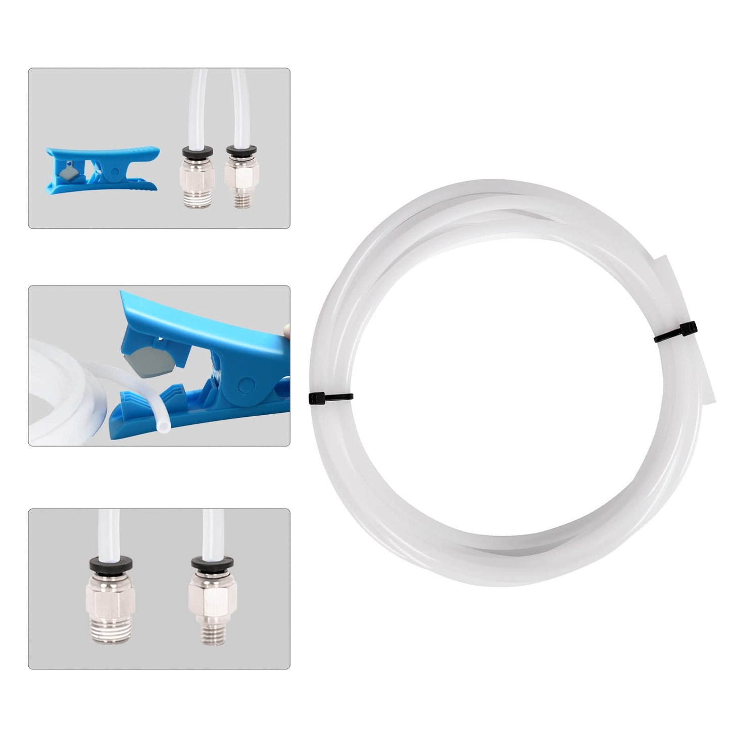 6 pieces of 4mm x 2m PTFE hose set, 1 1.75mm PTFE hose + 1 hose cutter + 2 PTFE Teflon tube clamps + 2 PC4-M6 PC4-M10 pneumatic connectors 3D Printer Accessories.