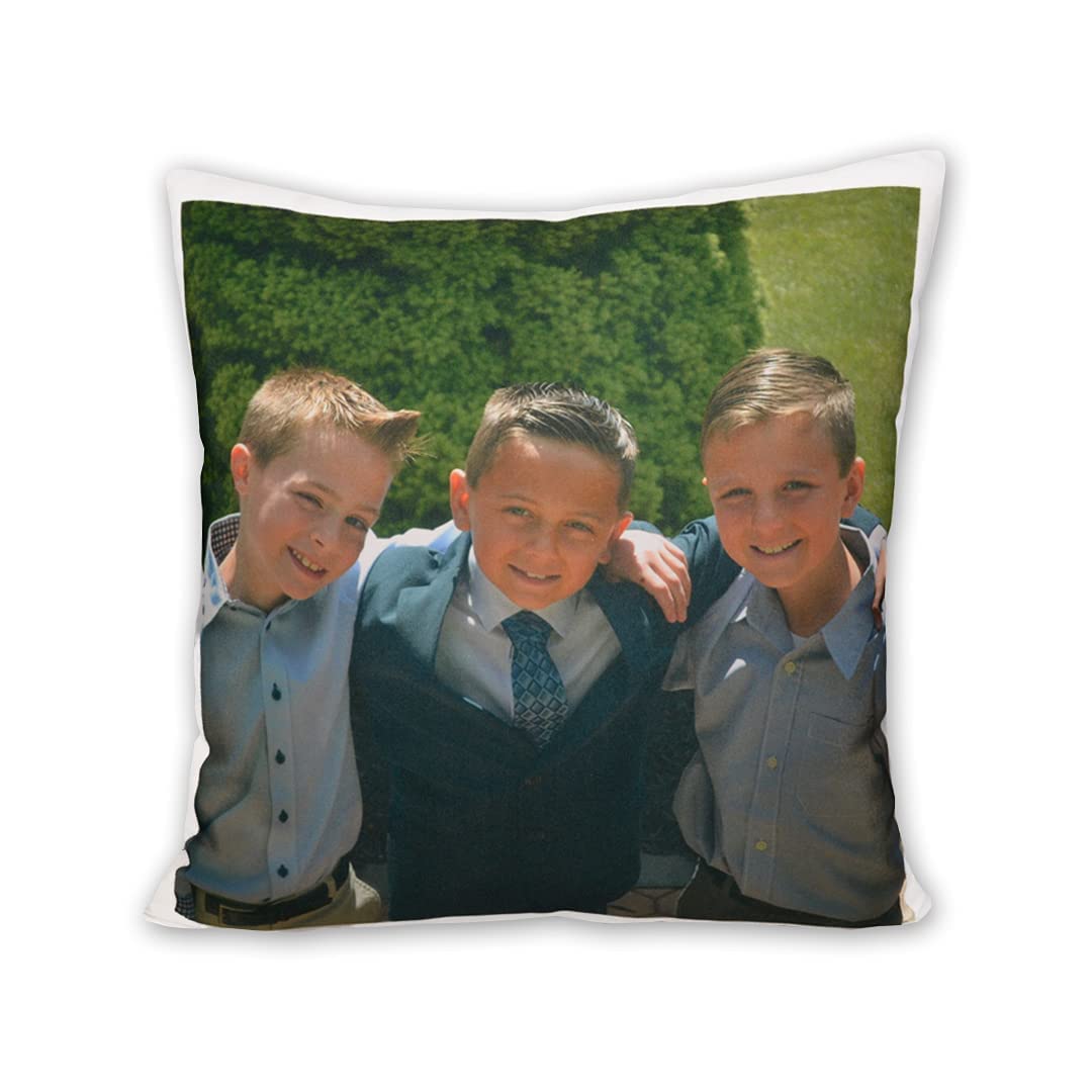 LOOXIS Personalized photo & text printed pillow, customizable – 40x40 cm, colored backside, linen texture – Gift idea for men, women, anniversary, birthday, housewarming – Midnight Blue.