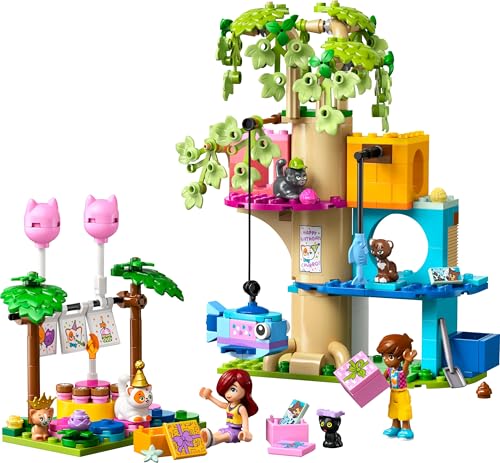 LEGO Friends Cat Birthday Party & Treehouse - Toy with 2 Minifigures & 5 Animal Figures - Rotating table, piñata & fun accessories - Creative gift for girls aged 6+ - 42666