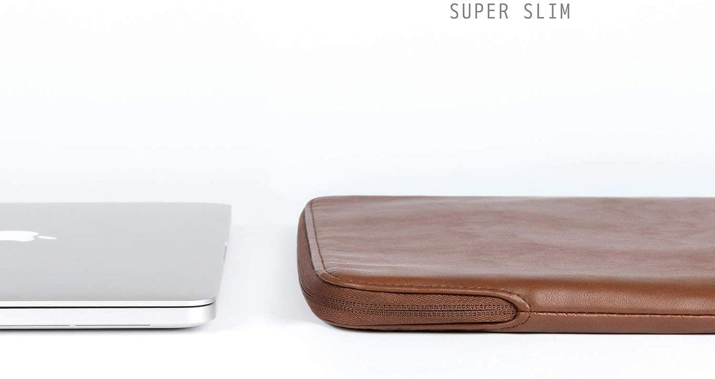 Comfyable Slim Protective Laptop Sleeve 15 Inch compatible with MacBook Air 15 Inch M4 2025 M3 2024 A3114 & M2 2023 A2941, PU Leather Waterproof Cover Computer Case for Mac, Brown