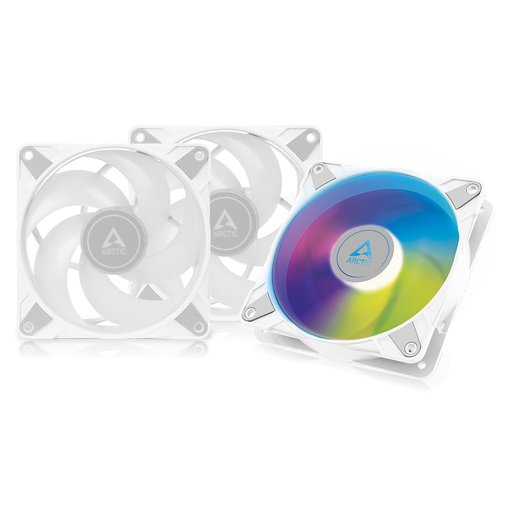 ARCTIC P12 PWM PST A-RGB (3 Pack) - 120mm PWM PST case fan optimized for static pressure, semi-passive operation: 200-2000 rpm (0 rpm <5%), 5V 3 pin ARGB LED - White.