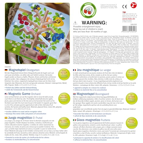 HABA Magnetic Game Orchard - labyrinth with magnetic pen and balls, promotes counting and color matching, wooden toy for ages 2 and up - 1306083001