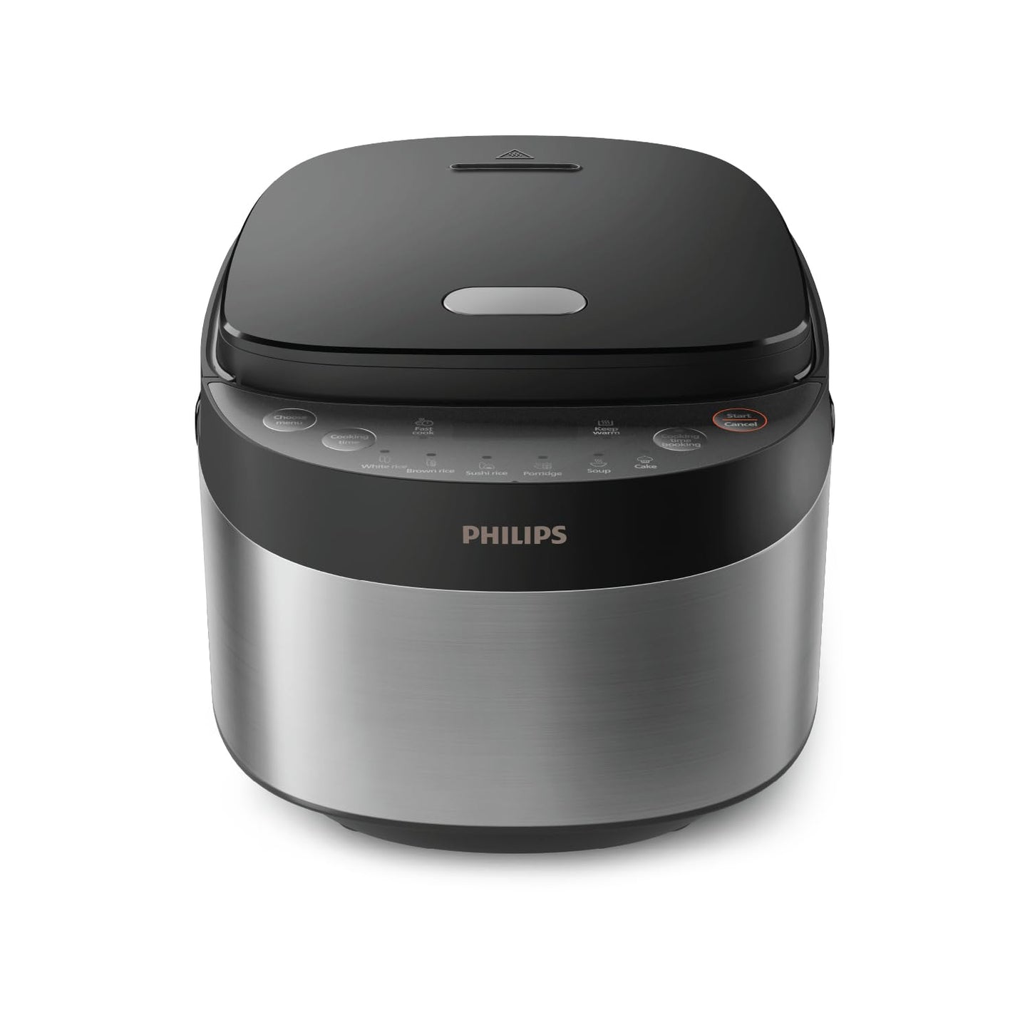 Philips Multi-Cooker 3000 Series - 0.85L, 8 cooking functions, 4-layer non-stick pot, 30-minute quick cook mode, Fuzzy Logic, Black-Silver design (HD3093/80)