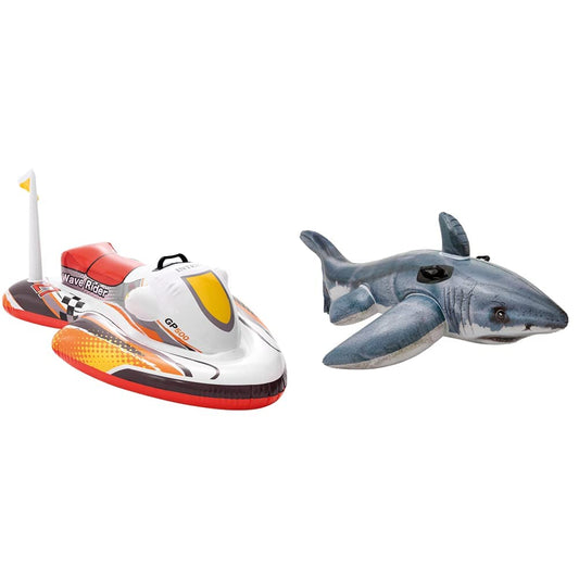 Intex 57520NP - Wave Rider Ride-On, 117 x 77 cm & Great White Shark - Inflatable Ride-On, 173 x 107 cm